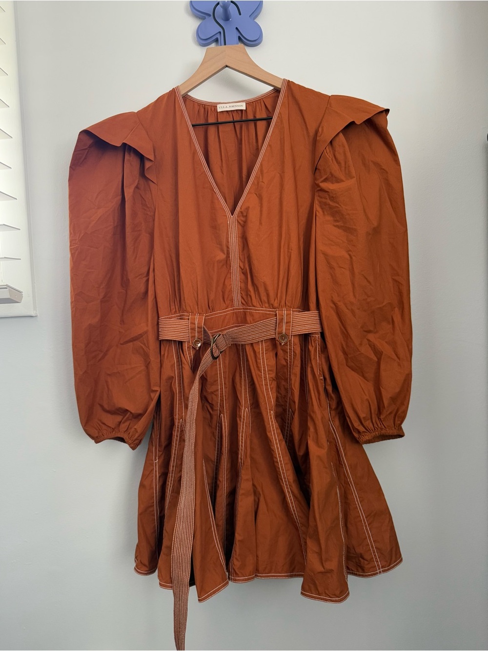 Ulla Johnson 8 Corliss Mini Dress Sumac Fall Autumn Puffy Sleeve Belted Orange - Picture 2 of 11